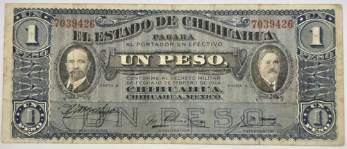 1914 chihuahua mexico peso - 1914,